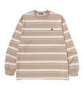 A BATHING APE STRIPE ONE POINT RELAXED FIT POCKET L/S TEE
