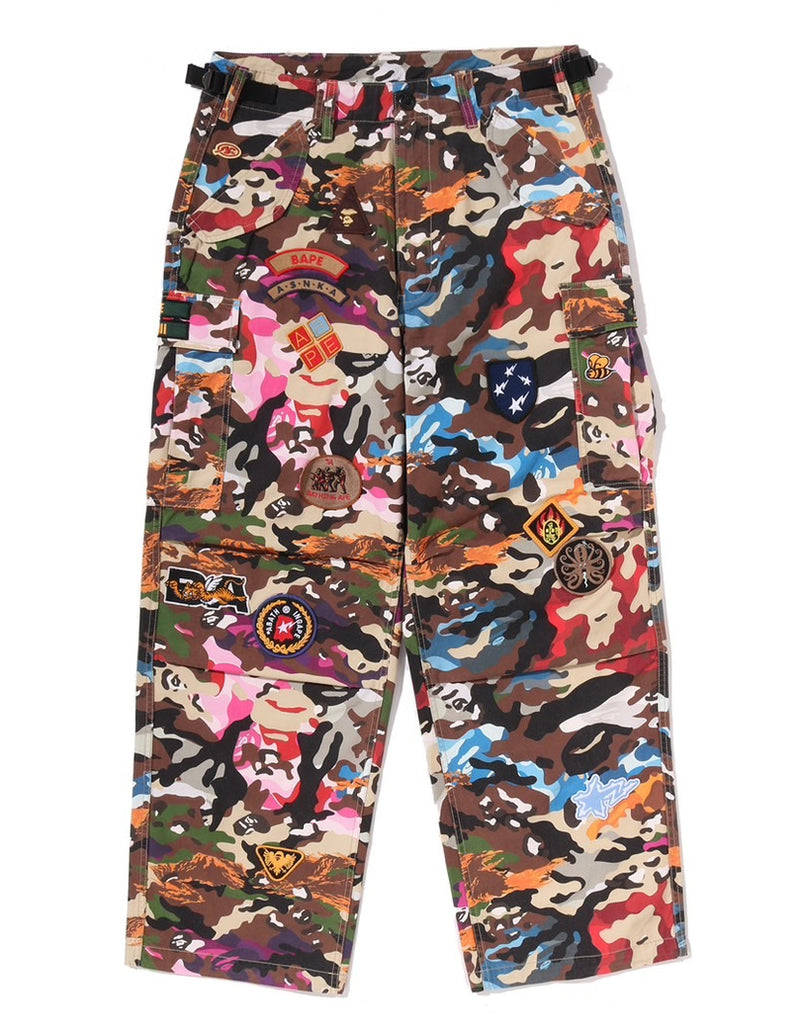 A BATHING APE HYBRID CAMO MULTI BADGE CARGO PANTS
