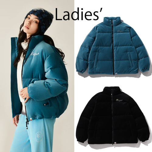 A BATHING APE Ladies' CRYSTAL STONE BAPE LOGO VELOUR DOWN JACKET