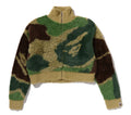 A BATHING APE Ladies' MEGA ABC CAMO LONG FUR MOCKNECK CROPPED ZIP CARDIGAN