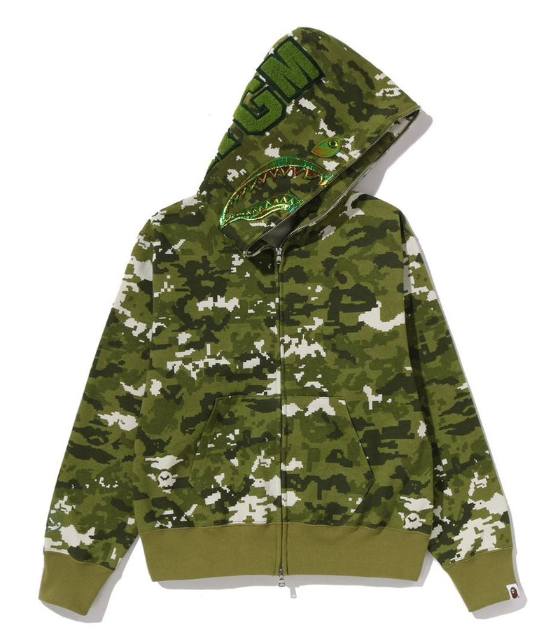 A BATHING APE Ladies' MULTI PIXEL CAMO SHARK FULL ZIP HOODIE