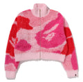 A BATHING APE Ladies' MEGA ABC CAMO LONG FUR MOCKNECK CROPPED ZIP CARDIGAN