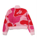 A BATHING APE Ladies' MEGA ABC CAMO LONG FUR MOCKNECK CROPPED ZIP CARDIGAN