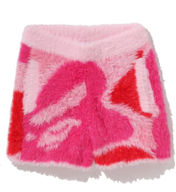 A BATHING APE Ladies' ABC CAMO LONG FUR JACQUARD SHORTS