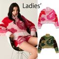 A BATHING APE Ladies' MEGA ABC CAMO LONG FUR MOCKNECK CROPPED ZIP CARDIGAN