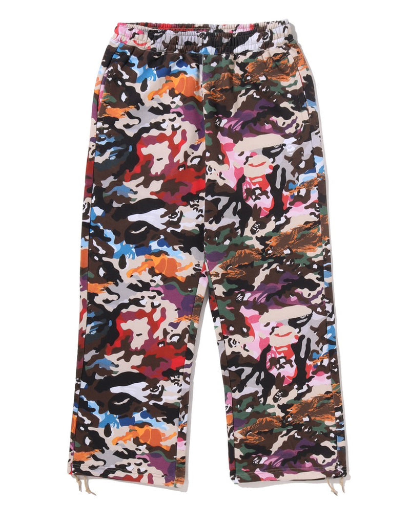 A BATHING APE HYBRID CAMO APE FACE LOGO RELAXED FIT SWEAT PANTS