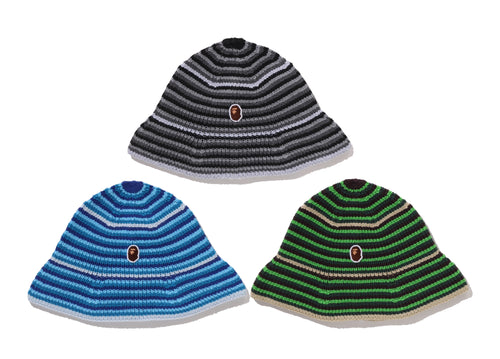 A BATHING APE APE HEAD ONE POINT STREIPE KNIT HAT