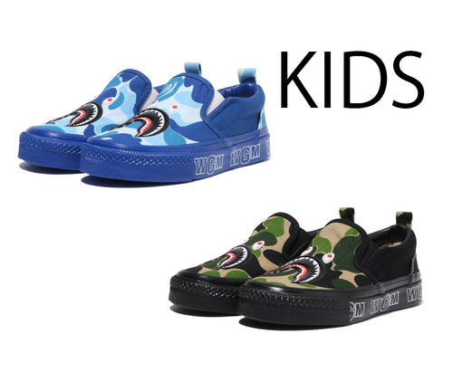 A BATHING APE BAPE KIDS ABC CAMO SHARK PATCH SLIP ON