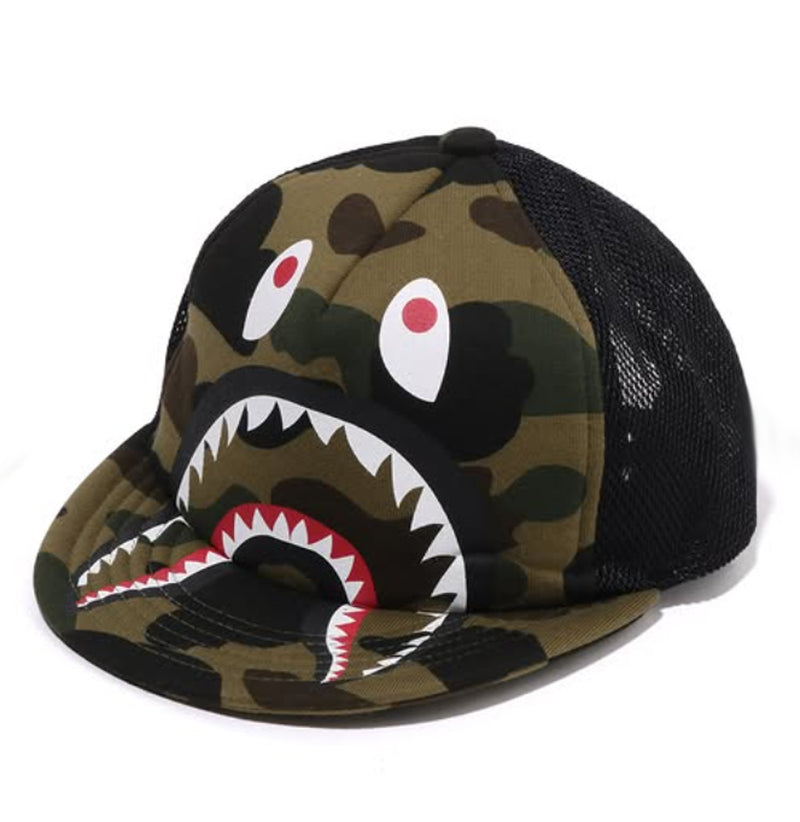A BATHING APE BAPE KIDS 1ST CAMO SHARK MESH CAP
