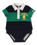 A BATHING APE BAPE KIDS PANEL STRIPE POLO SHIRT LAYERED BODYSUIT