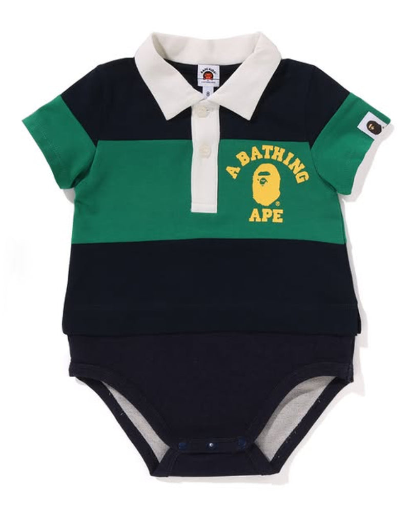 A BATHING APE BAPE KIDS PANEL STRIPE POLO SHIRT LAYERED BODYSUIT