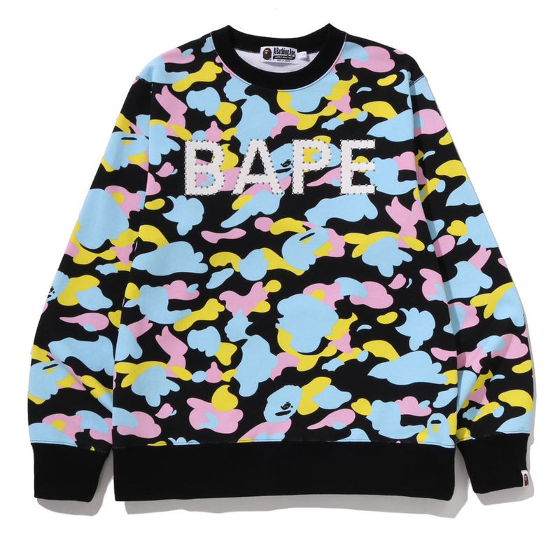 A BATHING APE NEW MULTI CAMO RHINESTONE REGULAR FIT CREWNECK SWEAT SHIRT