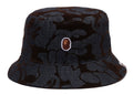 A BATHING APE CAMO FLOCKED DENIM ONE POINT BUCKET HAT