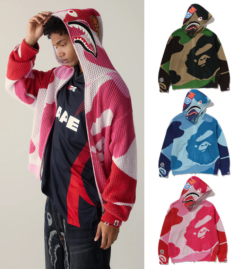 A BATHING APE ABC CAMO CROCHET SHARK RELAXED FIT FULL ZIP HOODIE