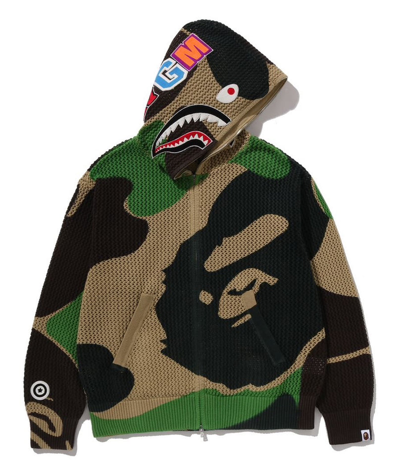 A BATHING APE ABC CAMO CROCHET SHARK RELAXED FIT FULL ZIP HOODIE