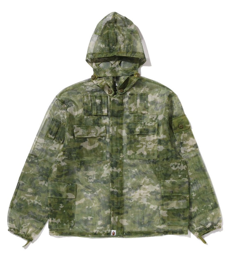 A BATHING APE MULTI PIXEL CAMO MASK HOODED SHIRT JACKET
