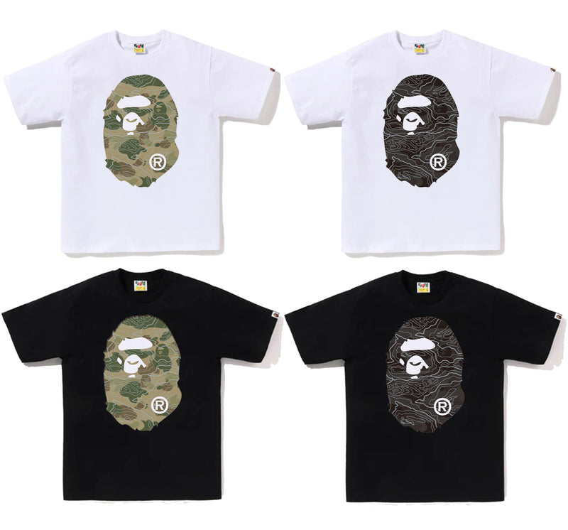 A BATHING APE LAYERED LINE CAMO BIG APE HEAD TEE