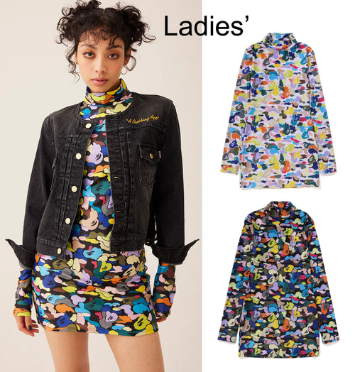 A BATHING APE Ladies' MULTI CAMO TURTLE NECK ONEPIECE