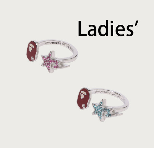 A BATHING APE Ladies' APE HEAD AND STA CRYSTAL STONE RING