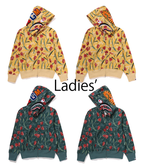 A BATHING APE LAdies' TULIP CAMO SHARK FULL ZIP HOODIE