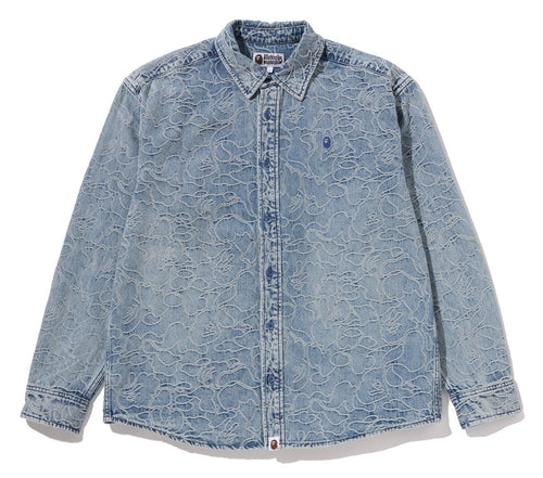 A BATHING APE ONE POINT LINE CAMO JACQUARD DENIM L/S SHIRT