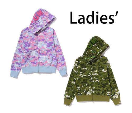 A BATHING APE Ladies' MULTI PIXEL CAMO SHARK FULL ZIP HOODIE