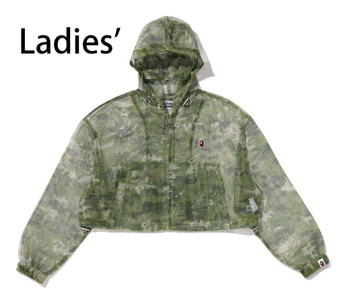 A BATHING APE Ladies' MULTI PIXEL CAMO MESH CROPPED HOODED JACKET