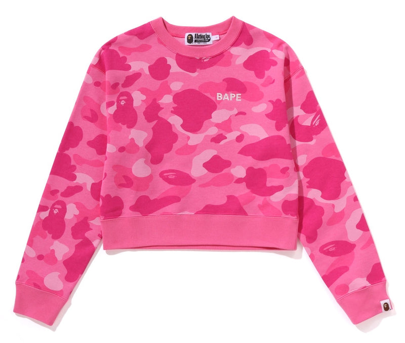 A BATHING APE Ladies' COLOR CAMO CROPPED CREWNECK SWEAT SHIRT
