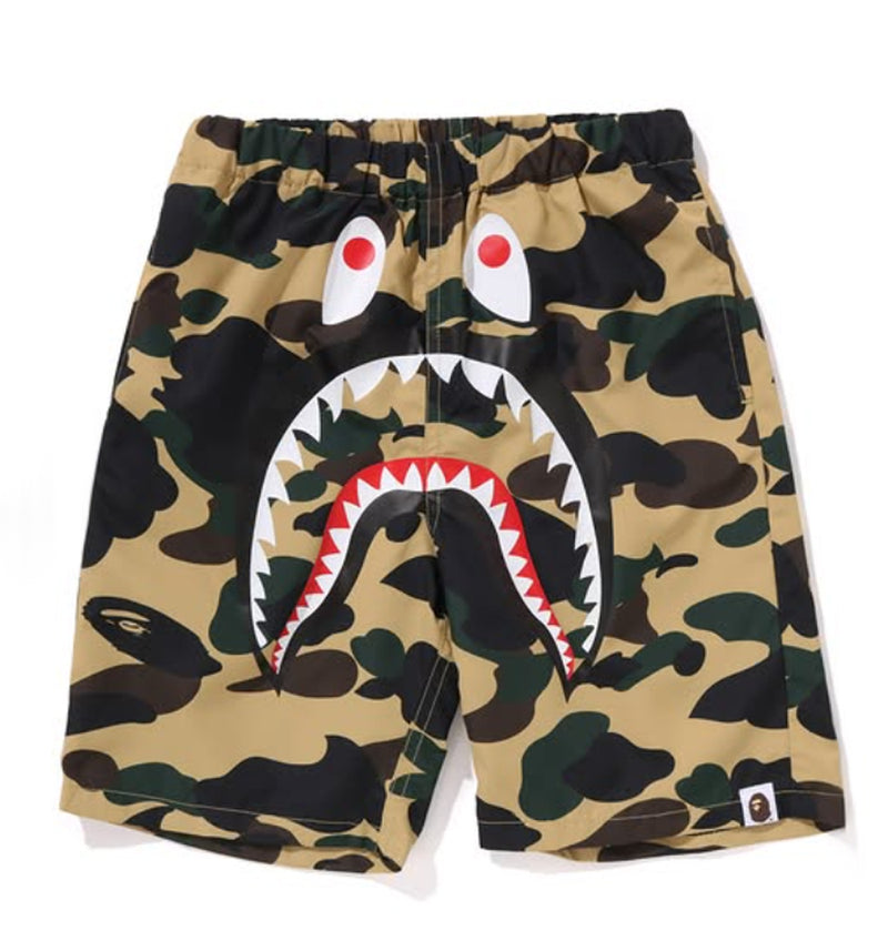 A BATHING APE BAPE KIDS 1ST CAMO SHARK BEACH SHORTS