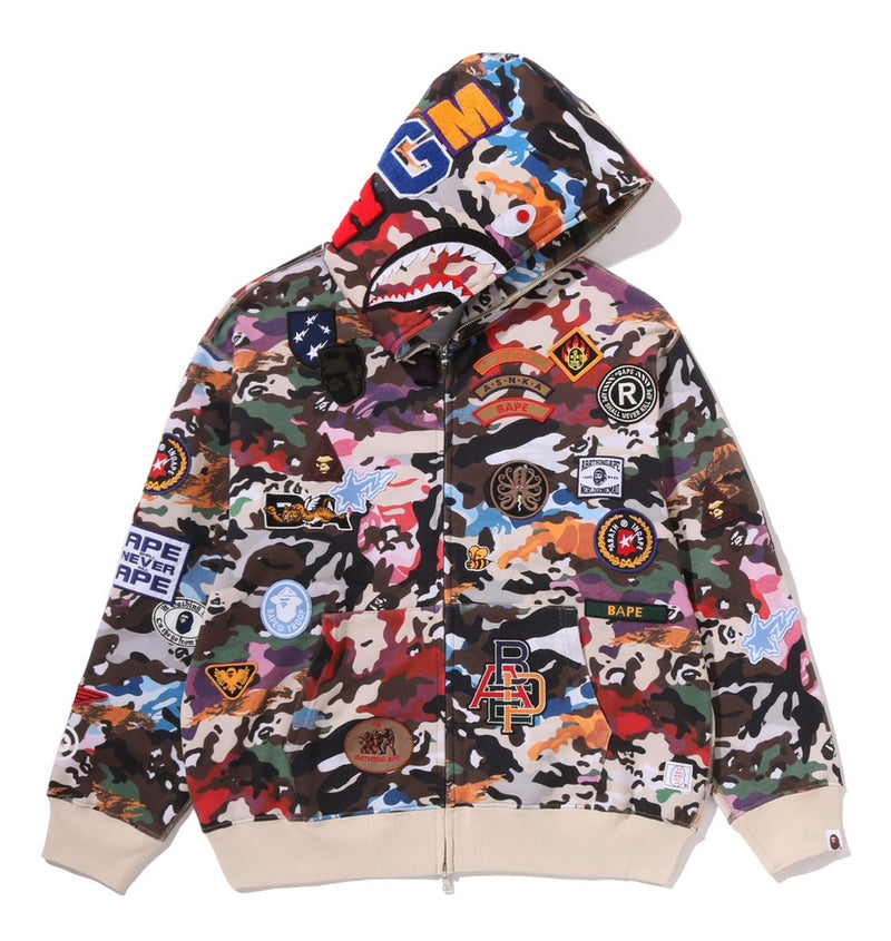 A BATHING APE HYBRID CAMO MULTI BADGE SHARK RELAXED FIT FULL ZIP HOODIE