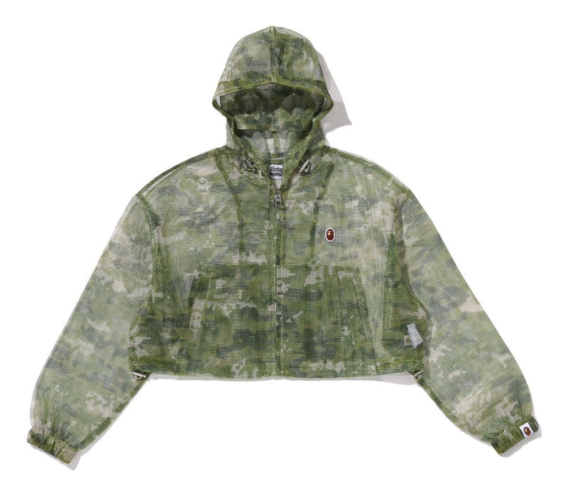 A BATHING APE Ladies' MULTI PIXEL CAMO MESH CROPPED HOODED JACKET