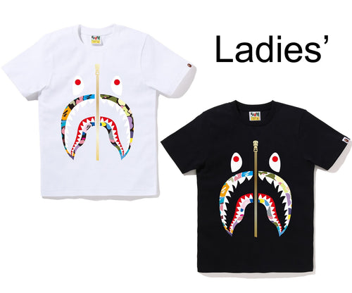 A BATHING APE Ladies' MULTI CAMO SHARK TEE