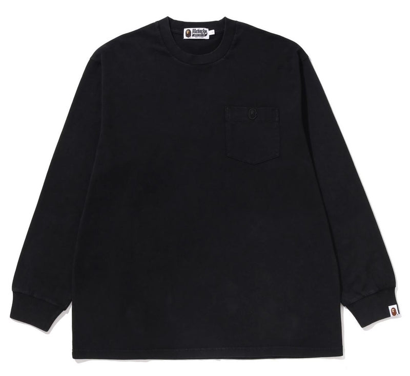 A BATHING APE GARMENT DYE ONE POINT RELAXED FIT POCKET L/S TEE - happyjagabee store