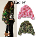 A BATHING APE Ladies' ABC CAMO ONE POINT METALLIC LONG FUR JACQUARD DOWN JACKET