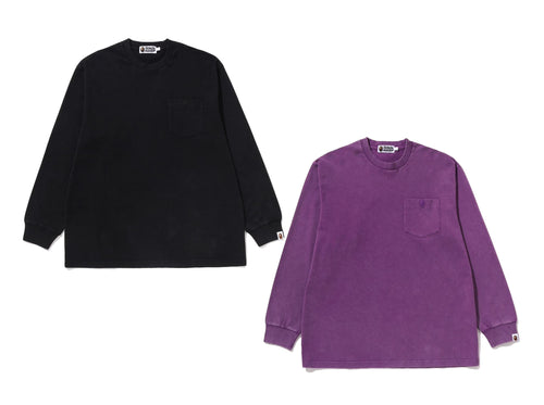 A BATHING APE GARMENT DYE ONE POINT RELAXED FIT POCKET L/S TEE