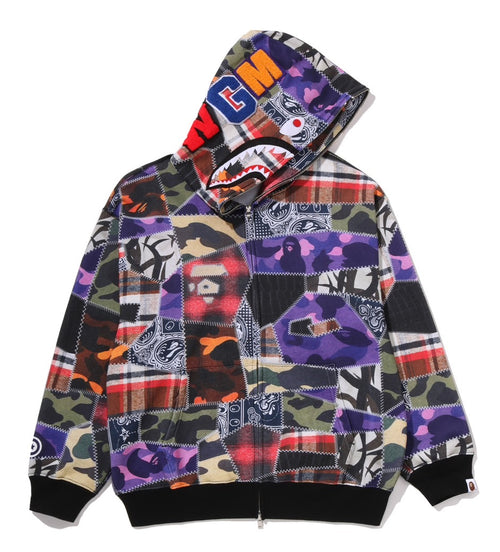 A BATHING APE CRAZY PATCH SHARK FULL ZIP HOODIE