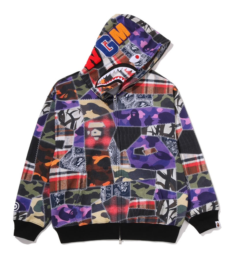 A BATHING APE CRAZY PATCH SHARK FULL ZIP HOODIE