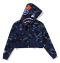 A BATHING APE Ladies' COLOR CAMO CRYSTAL STONE SHARK CROPPED FULL ZIP HOODIE