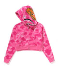 A BATHING APE Ladies' COLOR CAMO CRYSTAL STONE SHARK CROPPED FULL ZIP HOODIE