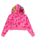 A BATHING APE Ladies' COLOR CAMO CRYSTAL STONE SHARK CROPPED FULL ZIP HOODIE