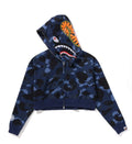 A BATHING APE Ladies' COLOR CAMO CRYSTAL STONE SHARK CROPPED FULL ZIP HOODIE