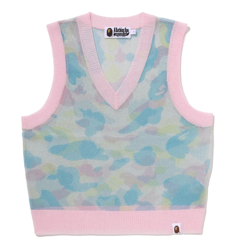 A BATHING APE Ladies' NEW MULTI CAMO METALLIC CROPPED KNIT VEST