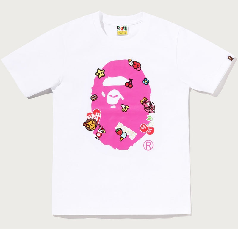 A BATHING APE Ladies' STICKERS ON APE HEAD TEE