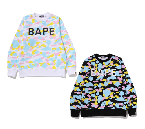 A BATHING APE NEW MULTI CAMO RHINESTONE REGULAR FIT CREWNECK SWEAT SHIRT