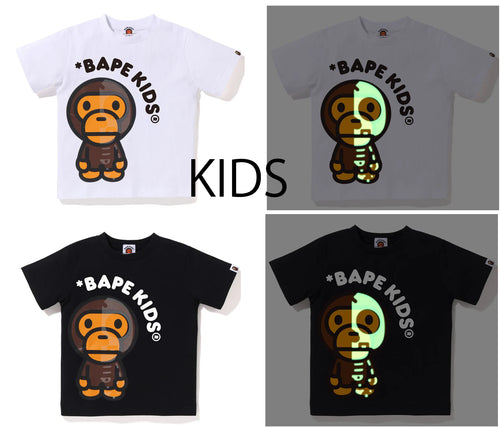 A BATHING APE BAPE KIDS BABY MILO SKULL GLOW IN THE DARK TEE