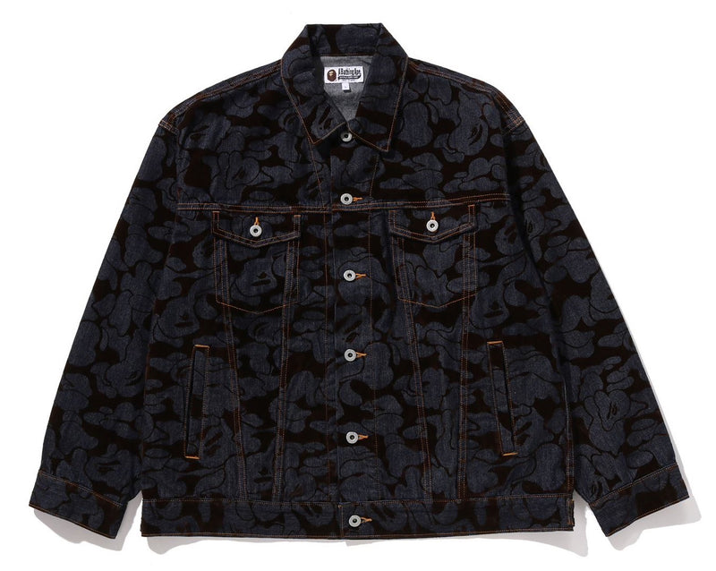 A BATHING APE CAMO FLOCKED DENIM JACKET