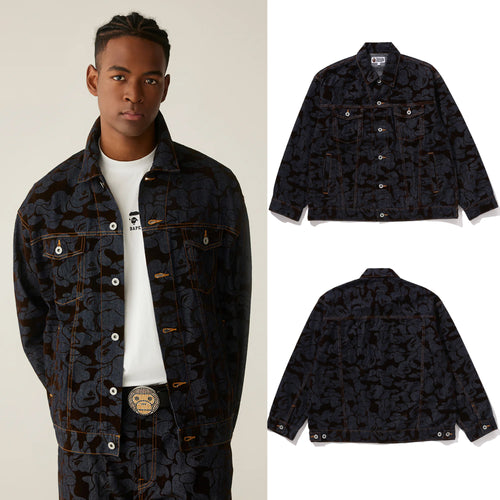 A BATHING APE CAMO FLOCKED DENIM JACKET