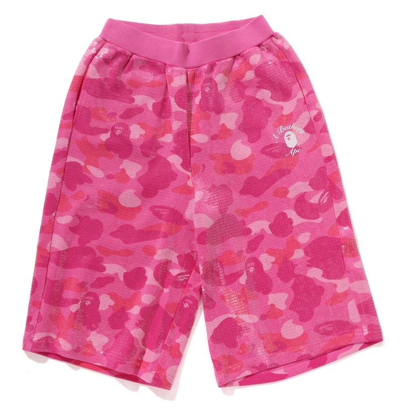 A BATHING APE Ladies' COLOR CAMO APE HEAD SEQUIN SWEAT SHORTS
