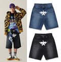 A BATHING APE TWIN STA RELAXED FIT DENIM SHORTS