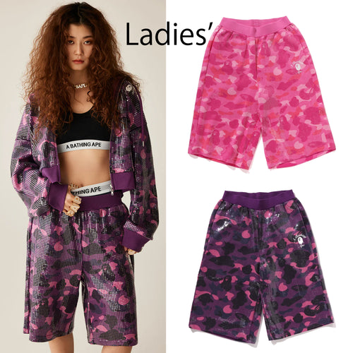 A BATHING APE Ladies' COLOR CAMO APE HEAD SEQUIN SWEAT SHORTS